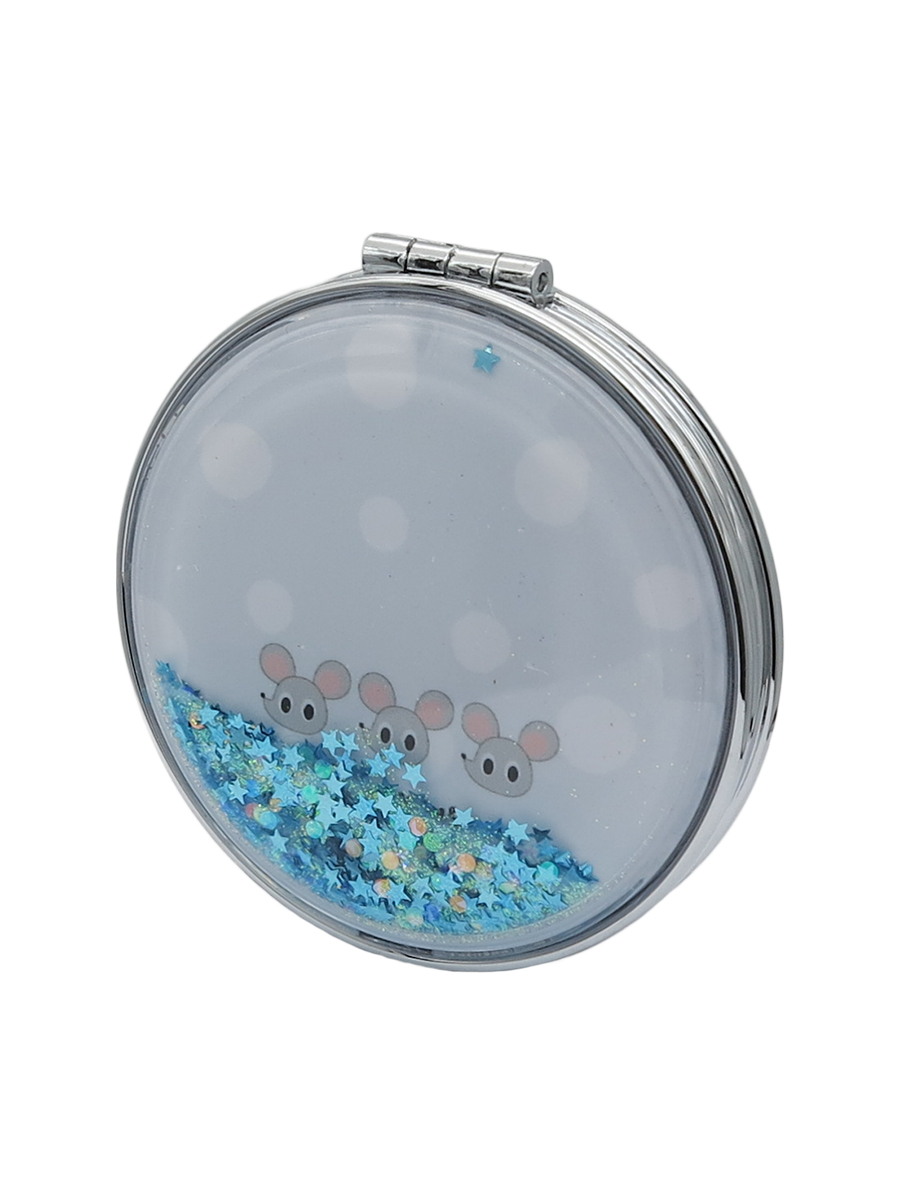 Зеркало косметическое Mouse Blue складное круглое с блестками