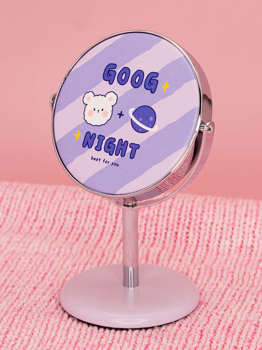 Зеркало косметическое на подставке Мишка Good Night фиолетовое