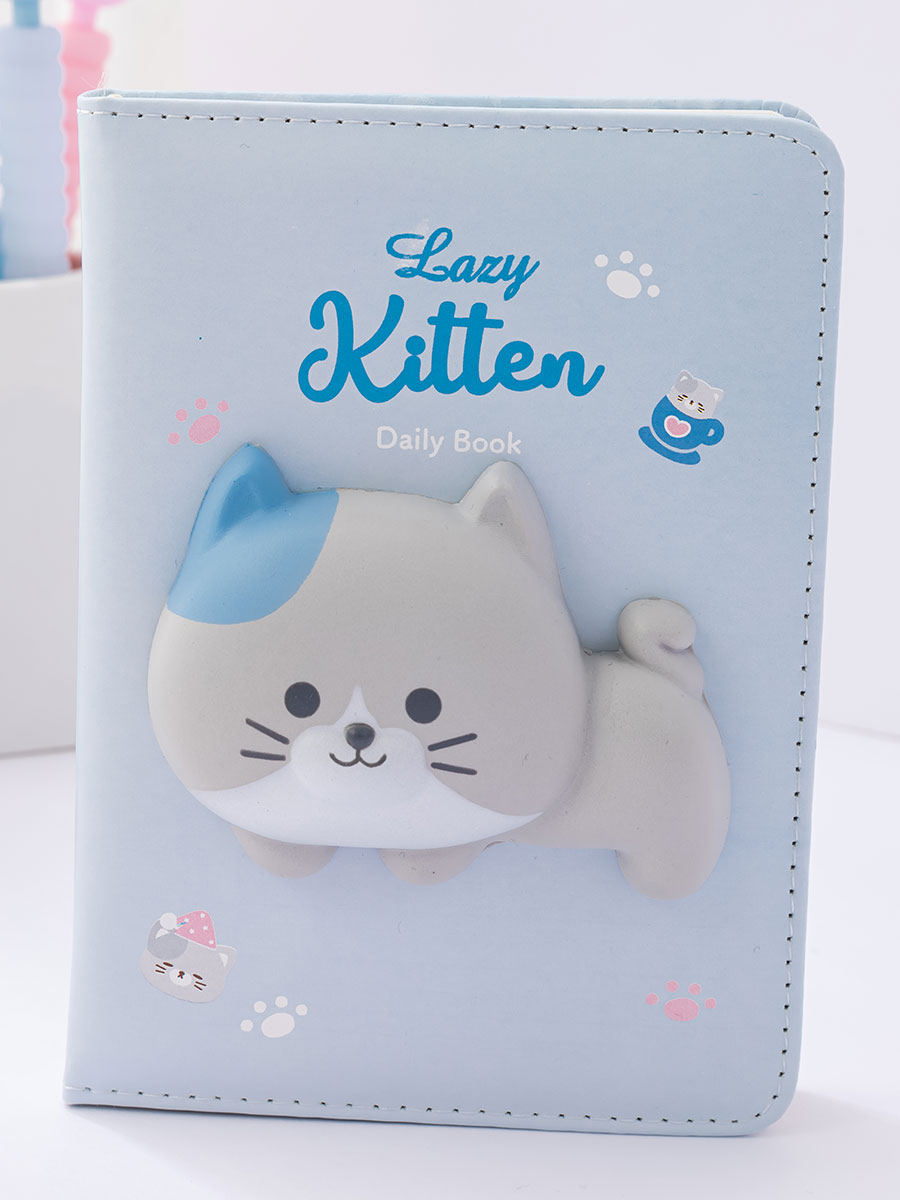 Блокнот со сквишем Котёнок Lazy Kitten формат А6 голубой