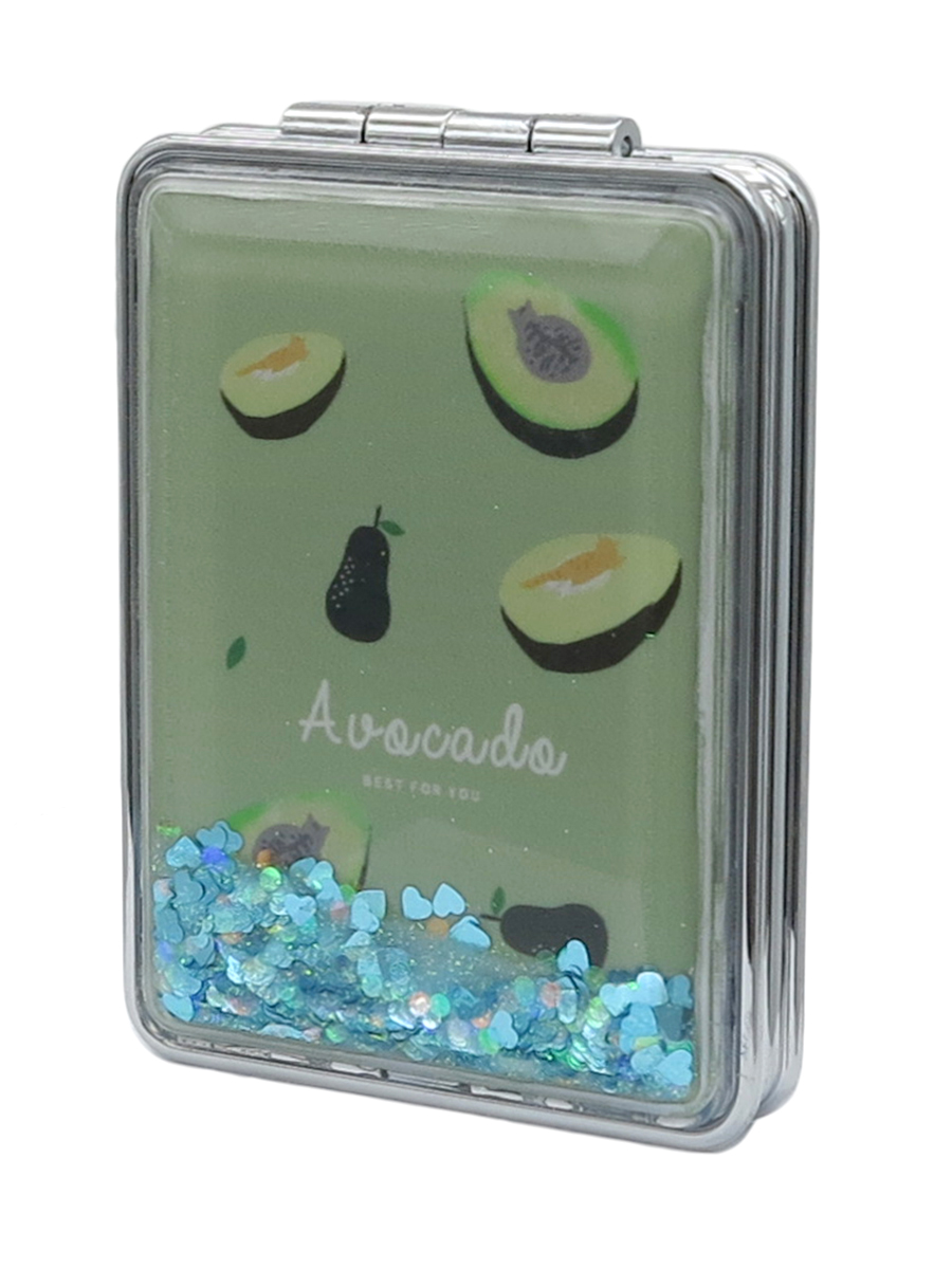 Зеркало косметическое Авокадо Green складное прямоугольное с блестками