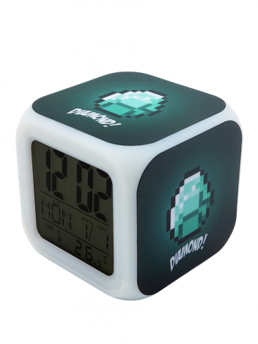 Часы-будильник Алмазная руда пиксельные с подсветкой