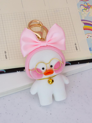 Брелок Lalafanfan Duck розовый бант на голову белая 8см