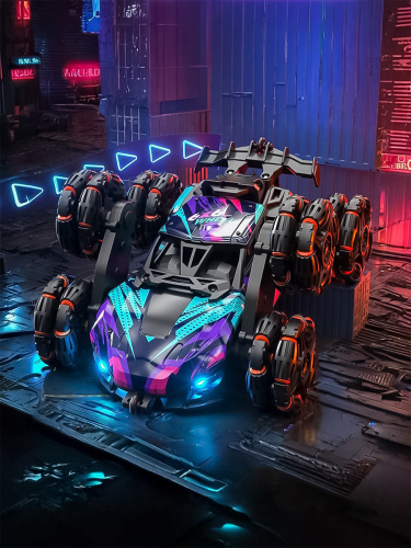 Машинка на радиоуправлении Трюковая 6 колес синий с фиолетовым