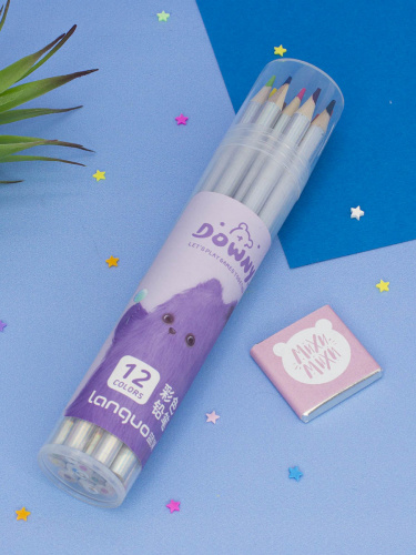 Набор карандашей Кот Пушистик фиолетовый 12 цветов
