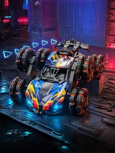 Машинка на радиоуправлении Трюковая 6 колес синий с оранжевым