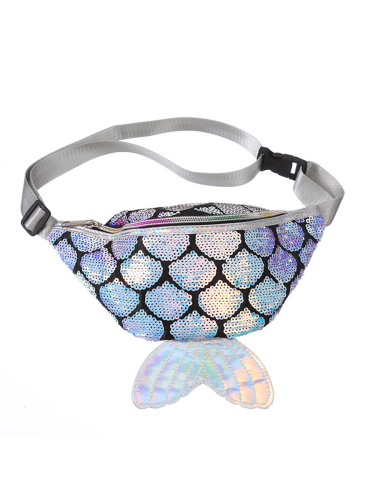 Сумочка поясная с пайетками Русалочка черно-перламутровая
