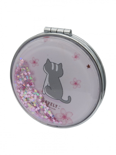 Зеркало косметическое Котята Back складное круглое с блестками