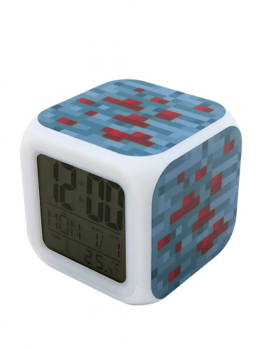 Часы-будильник Блок красной руды пиксельные с подсветкой