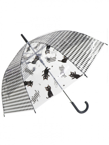 Зонт-трость Кошки прозрачный купол черный