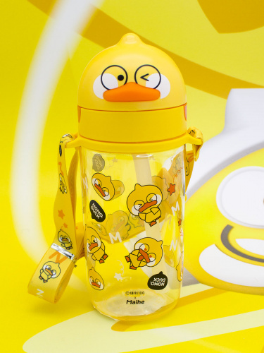 Стакан, бутылка для воды с трубочкой и ремешком Nomo Duck Emoji 430мл