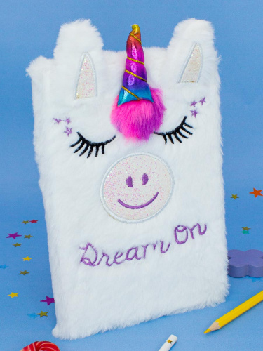 Блокнот плюшевый Единорог Warm Dreams формат А5 белый