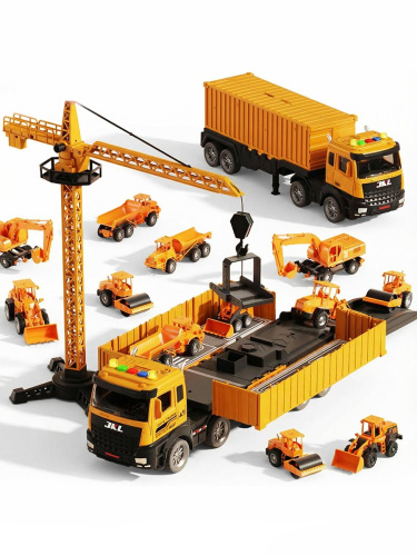 Игровой набор машинок Строительная техника с краном, 14 предметов