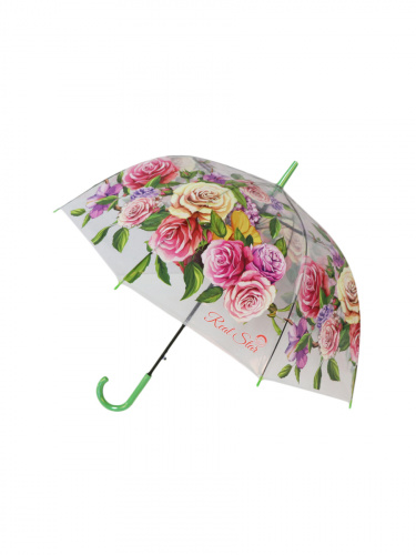 Зонт-трость Цветы прозрачный купол зеленый