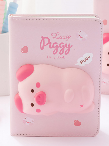 Блокнот со сквишем Свинка Lazy Piggy формат А6 розовый