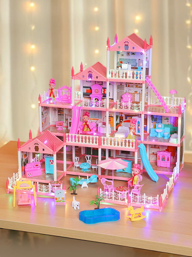 Кукольный домик с подсветкой 14 комнат розовый
