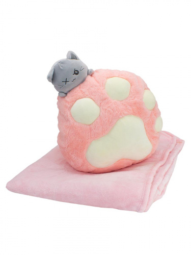 Мягкая игрушка Кошачья лапка с пледом внутри розовая