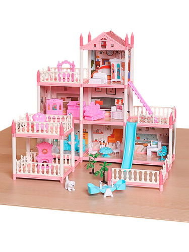 Кукольный домик с подсветкой 7 комнат розовый