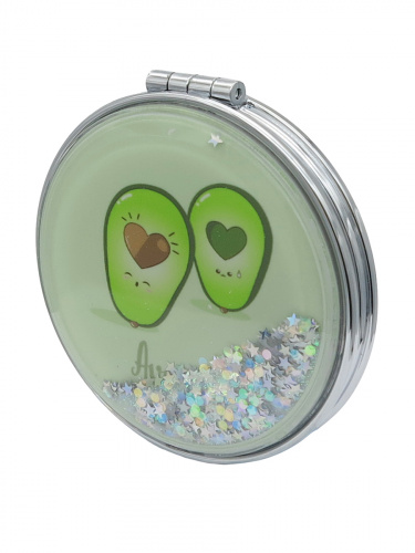 Зеркало косметическое Авокадо My heart! складное круглое с блестками