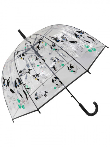 Зонт-трость Puppies прозрачный купол черный