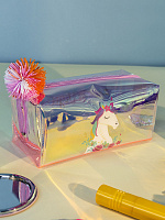 Пенал Единорог с помпоном светло-розовый перламутр серия 2