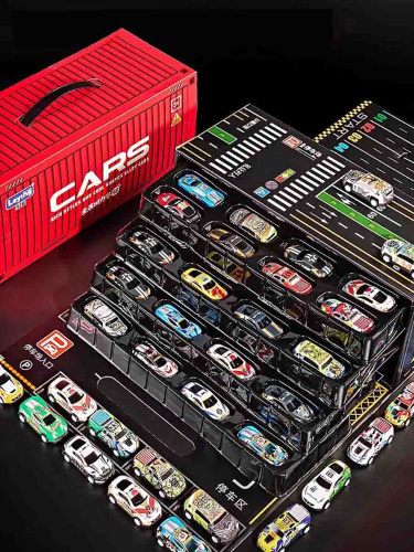 Набор машинок металлических инерционных с парковкой-контейнером 48шт (красный)