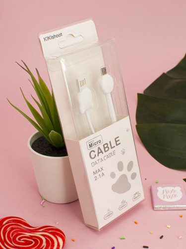 Кабель для зарядки смартфонов и планшетов Micro USB Котик белый 1м